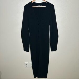 Theory 100% merino wool long button front cardigan sweater black medium